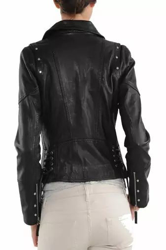 women's black lambskin leather biker jacket classic moto zip style genuine versatile