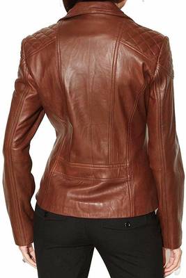 women's brown lambskin leather biker jacket classic moto zip style premium elegant 2
