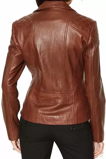 women's brown lambskin leather biker jacket classic moto zip style premium elegant