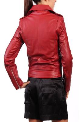 women's red lambskin leather biker jacket classic moto zip style elite 2