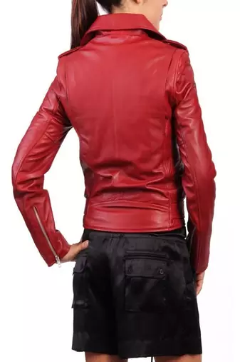 women's red lambskin leather biker jacket classic moto zip style elite