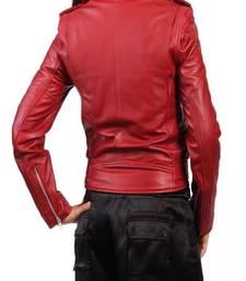 women's red lambskin leather biker jacket classic moto zip style elite