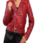 women's red lambskin leather biker jacket classic moto zip style elite