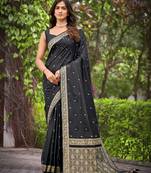 black saree with heavy jacquard work saree with blouse piece