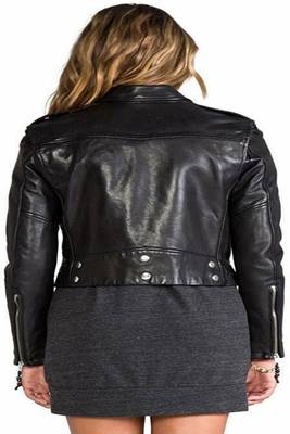 women's black lambskin leather biker jacket classic moto zip style genuine timeless 2