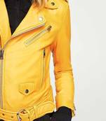 women's yellow lambskin leather biker jacket classic moto zip style exclusive
