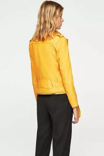 women's yellow lambskin leather biker jacket classic moto zip style exclusive