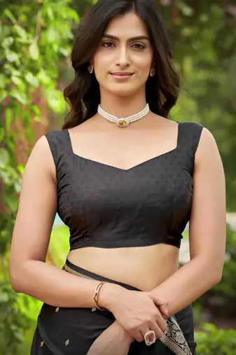 black saree with heavy jacquard work saree with blouse piece