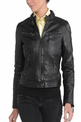 women's black lambskin leather biker jacket classic moto zip style genuine distinctive 1
