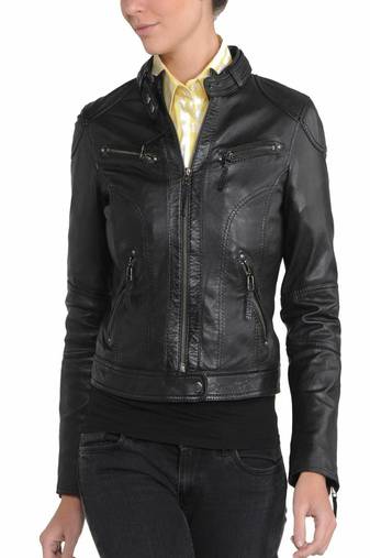 Women’s black  lambskin leather jacket-zipper detail  biker stylish look