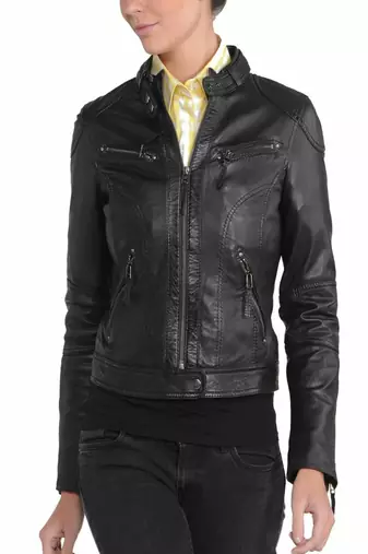 women's black lambskin leather biker jacket classic moto zip style genuine distinctive