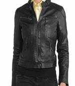 women's black lambskin leather biker jacket classic moto zip style genuine distinctive