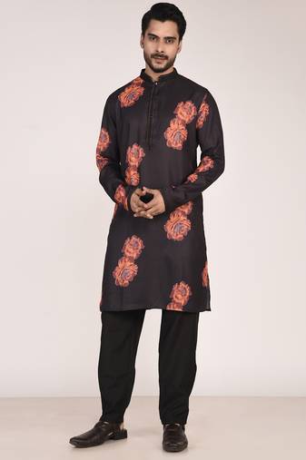 Men's floral printed cotton straight  kurta