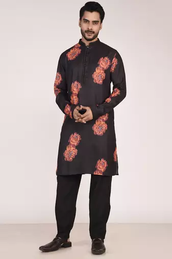 Men's floral printed cotton straight  kurta