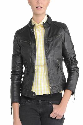 women's black lambskin leather biker jacket classic moto zip style genuine distinctive 2