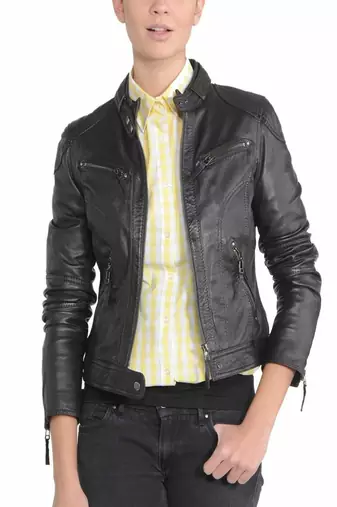women's black lambskin leather biker jacket classic moto zip style genuine distinctive