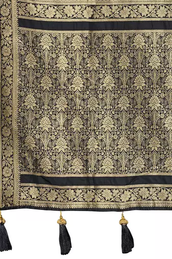 black saree with heavy jacquard work saree with blouse piece