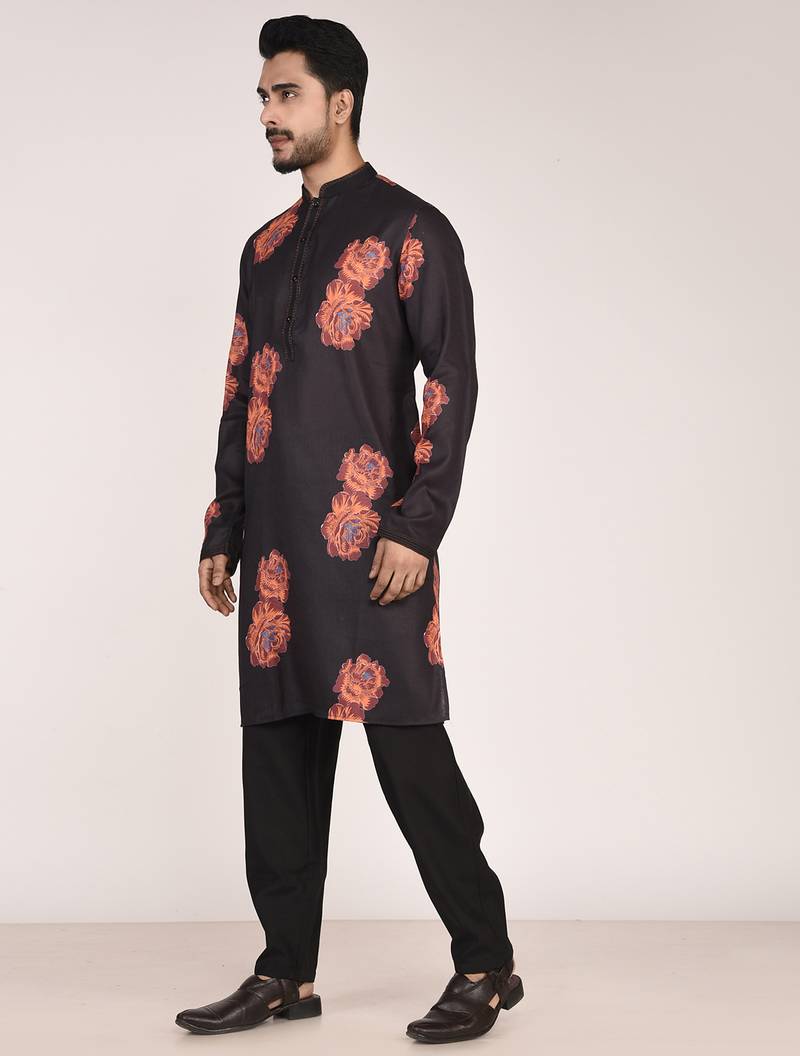 Men's floral printed cotton straight  kurta