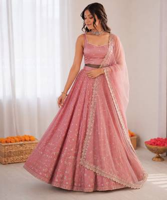 onion pink jatan silk coding sequin lehenga choli set 2
