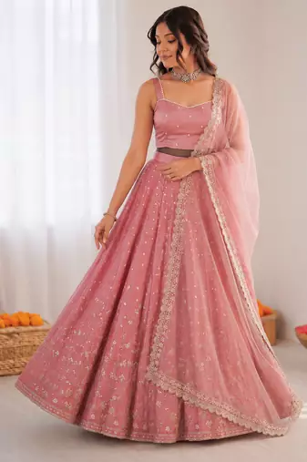 onion pink jatan silk coding sequin lehenga choli set