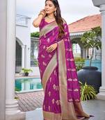 magenta saree with heavy jacquard work saree with blouse piece