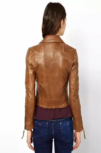 women's brown lambskin leather biker jacket classic moto zip style premium sophisticated