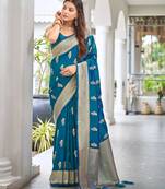 peacock blue saree with heavy jacquard work saree with blouse piece