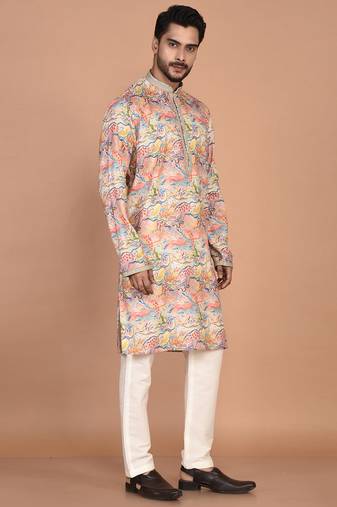 Men's abstract printed regular fit cotton kurta
