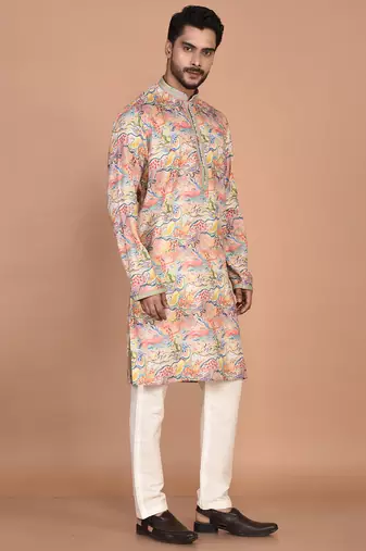 Men's abstract printed regular fit cotton kurta