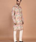 Men's abstract printed regular fit cotton kurta