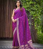 dark purple saree with heavy jacquard work saree with blouse piece