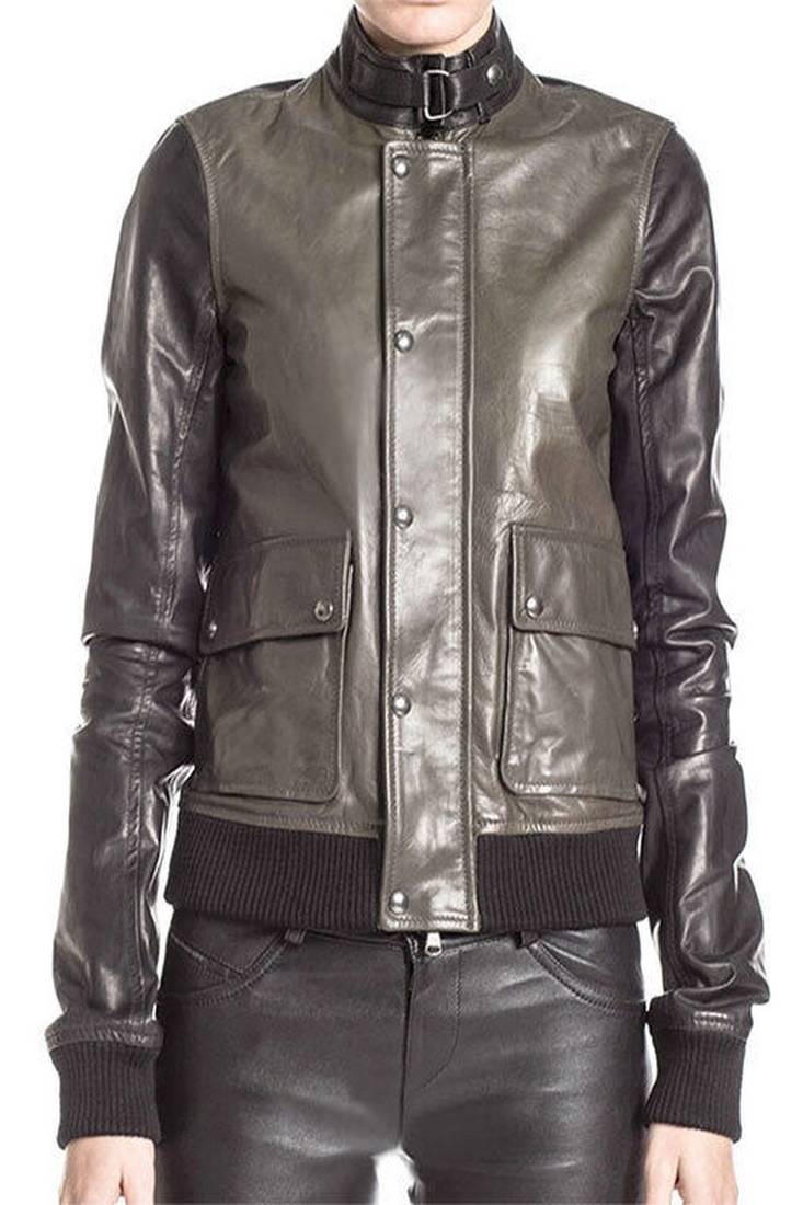 women's charcoal gray lambskin leather biker jacket classic moto zip