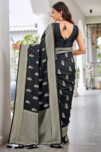 black saree with heavy jacquard work saree with blouse piece