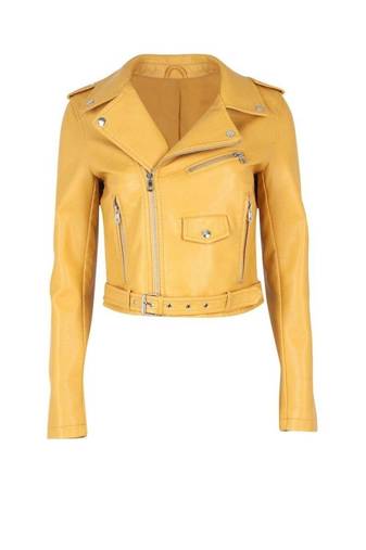 Women’s yellow  lambskin leather jacket- multiple zipper  biker stylish look