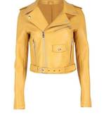 Women’s yellow  lambskin leather jacket- multiple zipper  biker stylish look