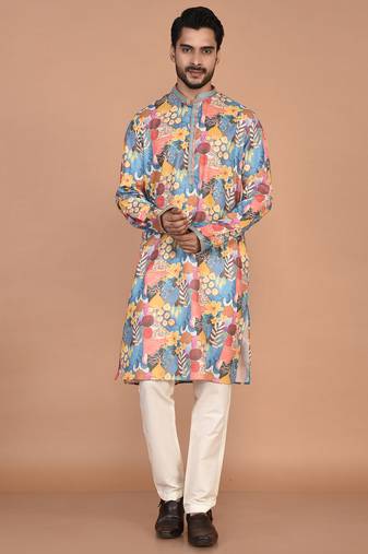 Men's abstract printed regular fit cotton kurta
