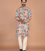 Men's abstract printed regular fit cotton kurta