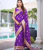 Dark purple saree with heavy jacquard work saree with blouse piece