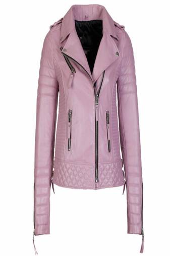 Women’s pink  lambskin leather jacket- multiple zipper  biker stylish look