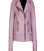 Women's pink  lambskin leather jacket- multiple zipper  biker stylish look