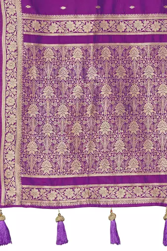 dark purple saree with heavy jacquard work saree with blouse piece