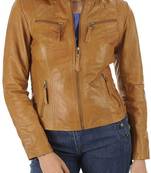 Women’s brown   lambskin leather jacket- multiple zipper  biker stylish look
