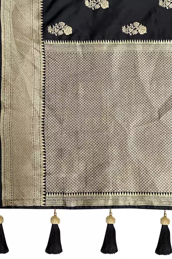 black saree with heavy jacquard work saree with blouse piece