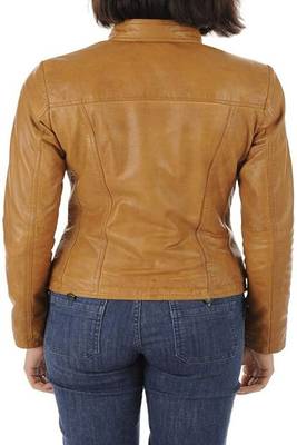 women's brown lambskin leather biker jacket classic moto zip style premium classic 2
