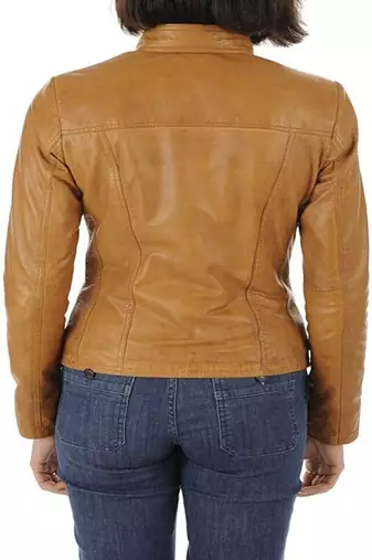 women's brown lambskin leather biker jacket classic moto zip style premium classic