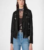 women's black premium lambskin leather jacket quilted shoulder detailing stylish