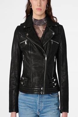 women's black premium lambskin leather jacket quilted shoulder detailing stylish 2