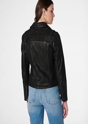 women's black premium lambskin leather jacket quilted shoulder detailing stylish 3