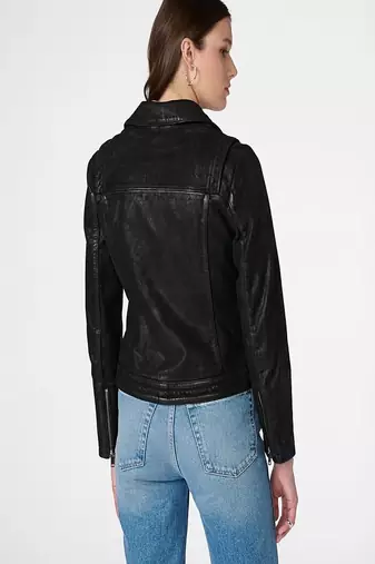 women's black premium lambskin leather jacket quilted shoulder detailing stylish