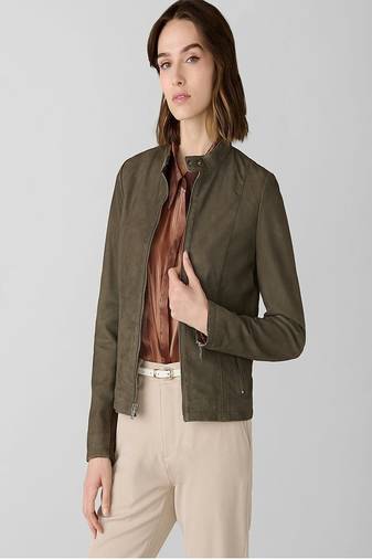women's olive green lambskin leather biker jacket classic moto zip